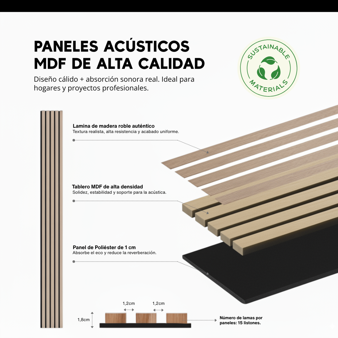 Panel Acústico MDF | Madera Roble Nogal